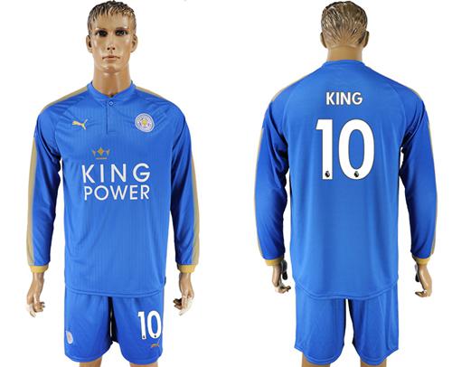 Leicester City #10 King Home Long Sleeves Soccer Club Jersey - Click Image to Close